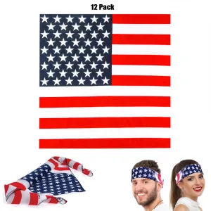 12 PC American Flag Bandanas USA Headband Unisex Bandanas Patriotic Accessories