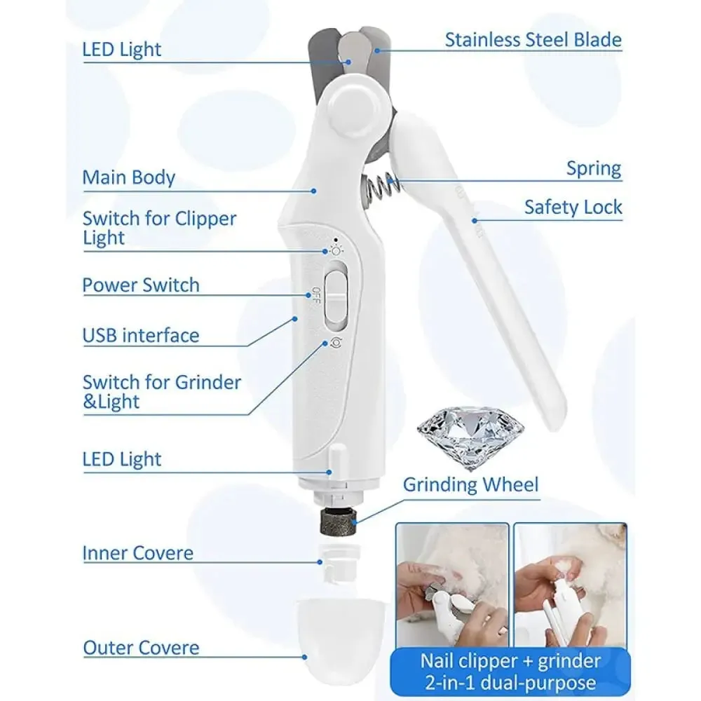 2 in 1 Led Light Usb Rechargeable Low Noise Grooming Trimmer for Dogs & Cats