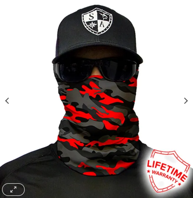 Face Shield Bandana  Fire Red Blackout Camo