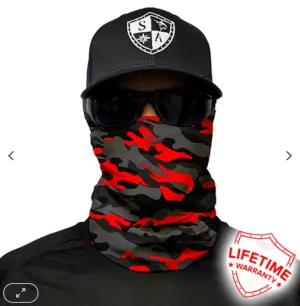 Face Shield Bandana  Fire Red Blackout Camo
