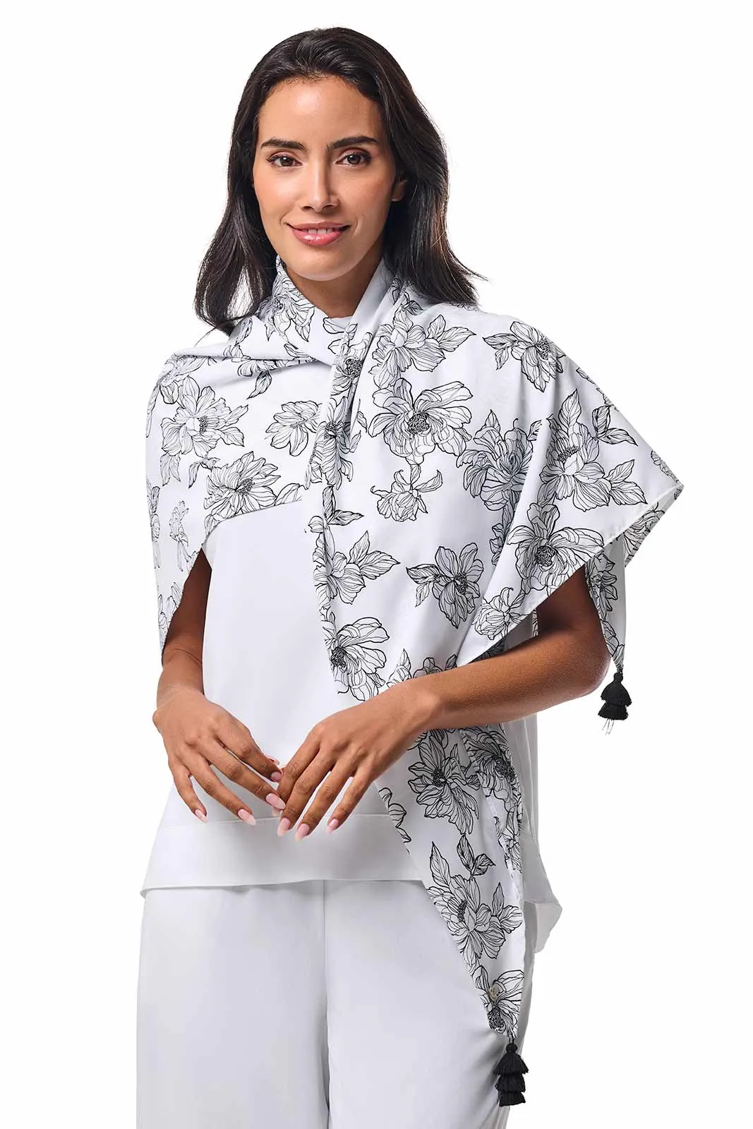 Minneola Featherlight Scarf | White/Black Perfect Peony