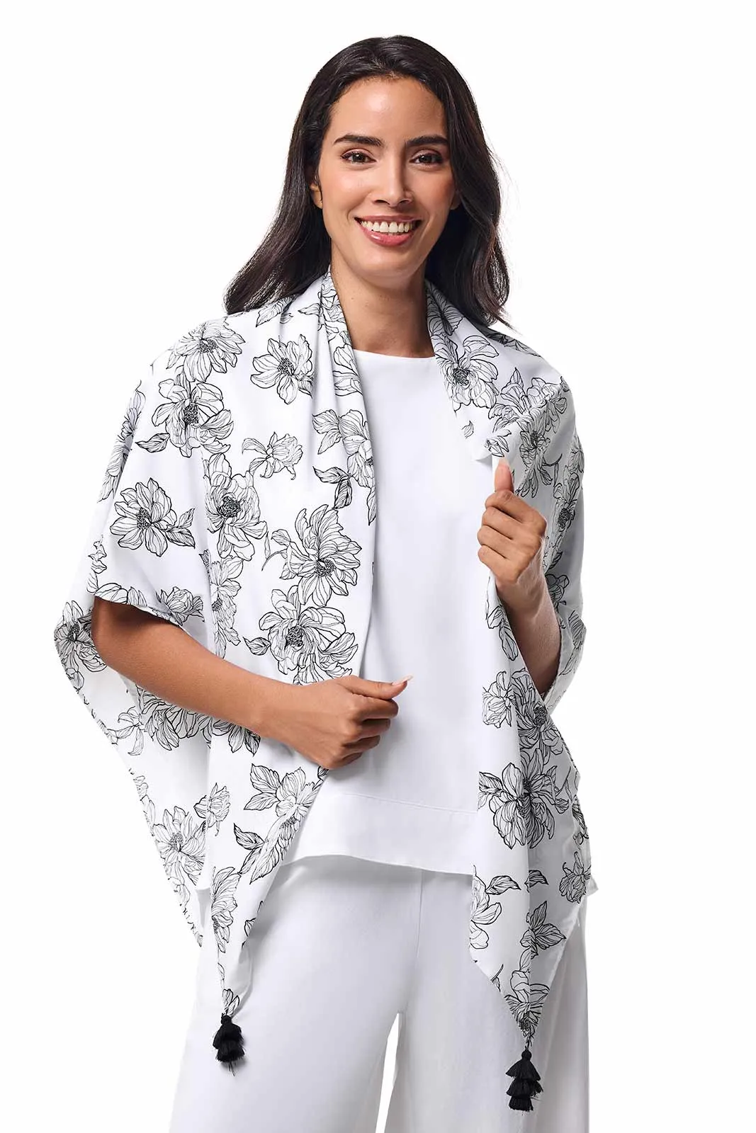 Minneola Featherlight Scarf | White/Black Perfect Peony